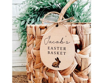 Wooden Bunny Easter Basket Tag: Personalized Boho Name Tag
