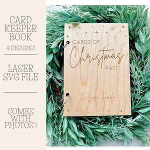 Archivo láser de libro de tarjetas de Navidad, archivo SVG de Navidad, archivo Glowforge, guardián de tarjetas, carpeta de tarjetas, tarjetas de Navidad pasadas, almacenamiento de tarjetas