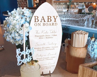 Baby on board bar sign, custom drink menu, personalized drink menu, personalized cocktail list, baby shower cocktail menu, beach baby shower