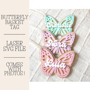 Fichier laser d'étiquette de panier de Pâques papillon, fichier SVG, fichier Glowforge, fichier d'étiquette papillon, Pâques SVG, fichier laser de Pâques, étiquette de Pâques