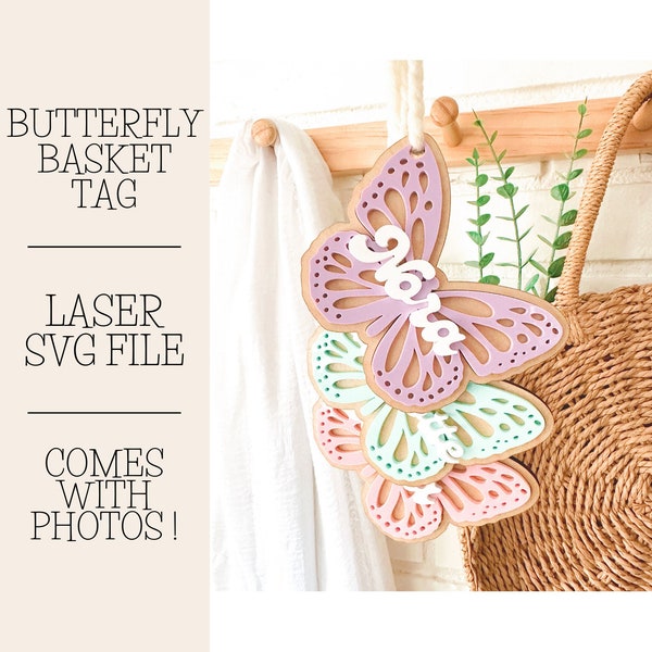 Butterfly Easter Basket Tag Laser File, SVG File, Glowforge File, Butterfly Tag File, Easter SVG, Easter Laser File, Easter Tag