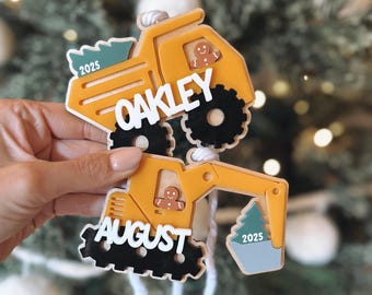 Personalized Boy's Christmas Ornament, Monster Truck, Construction Truck, Excavator, Dump Truck