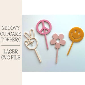 Groovy SVG File, Glowforge File, Two Groovy Cupcake Topper Laser File, Groovy Birthday Laser File