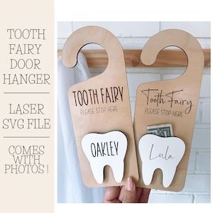 Fichier laser fée des dents, fichier SVG, fichier Glowforge, fichier SVG fée des dents pour accroche-porte, fichier pour accroche-porte