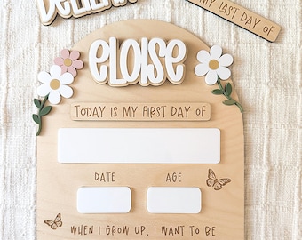 Interchangeable Name Floral First Day of School Sign, Last Day of Sign, Back to School Sign, Back to School Pictures