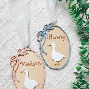 Personalized Goose Easter Basket Tag: Acrylic & Wood