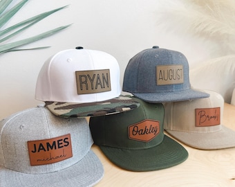 Personalized Leather Patch Flat Bill Snapback Hat: Custom Kids & Adult Cap