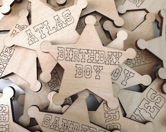 Kids Cowboy Badge: Baltic Birch Sheriff, Rodeo Party Favors