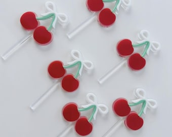 Cherry Acrylic Cupcake Topper: Sweet One Birthday Decor