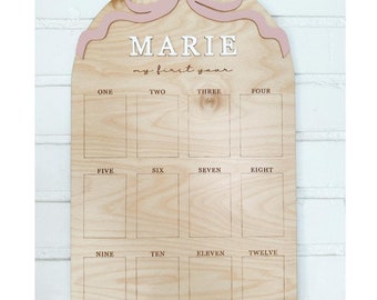 Bow One Year Photo Board, First Birthday Decor, Baby Picture Frame Personalized First Birthday Photo Board: Monthly Milestone Photo Frame