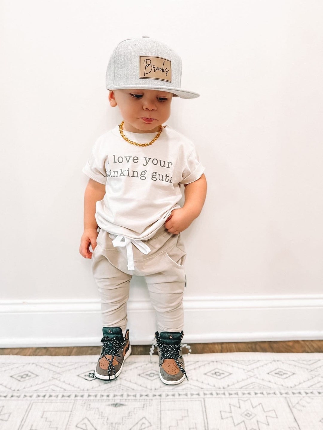 Leather Patch Hat, Personalized, Flat Bill, Custom Infant Toddler Kids ...