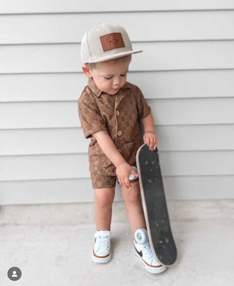 Personalized Leather Patch Flat Bill Snapback Hat: Custom Kids & Adult Cap image 2