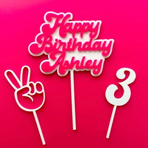 Dos adornos para tartas geniales, fiesta genial, cumpleaños genial, adornos geniales, cupcakes bohemios, cara sonriente, símbolo de la paz, adorno para tarta retro