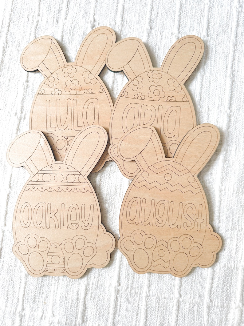 Personalized Easter Egg Paint Kit: Wood Bunny Craft, Basket Stuffer 画像 5