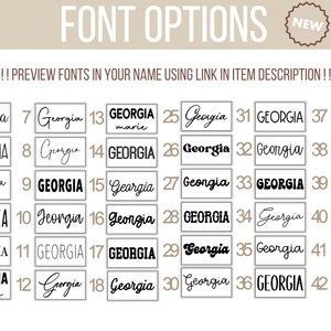 May include: A chart displaying 42 different font options for the name "Georgia". The fonts are shown in a grid with numbers 1 to 42 labelling each font.