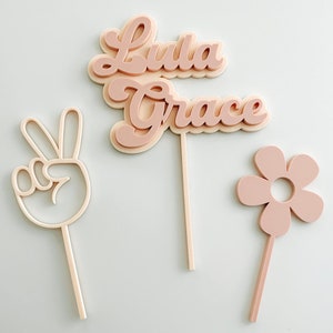 Two Groovy Cake Topper, Groovy Party, Groovy Birthday, Groovy Toppers, Boho Cupcakes, Smiley Face, Peace Sign, Retro Cake Topper