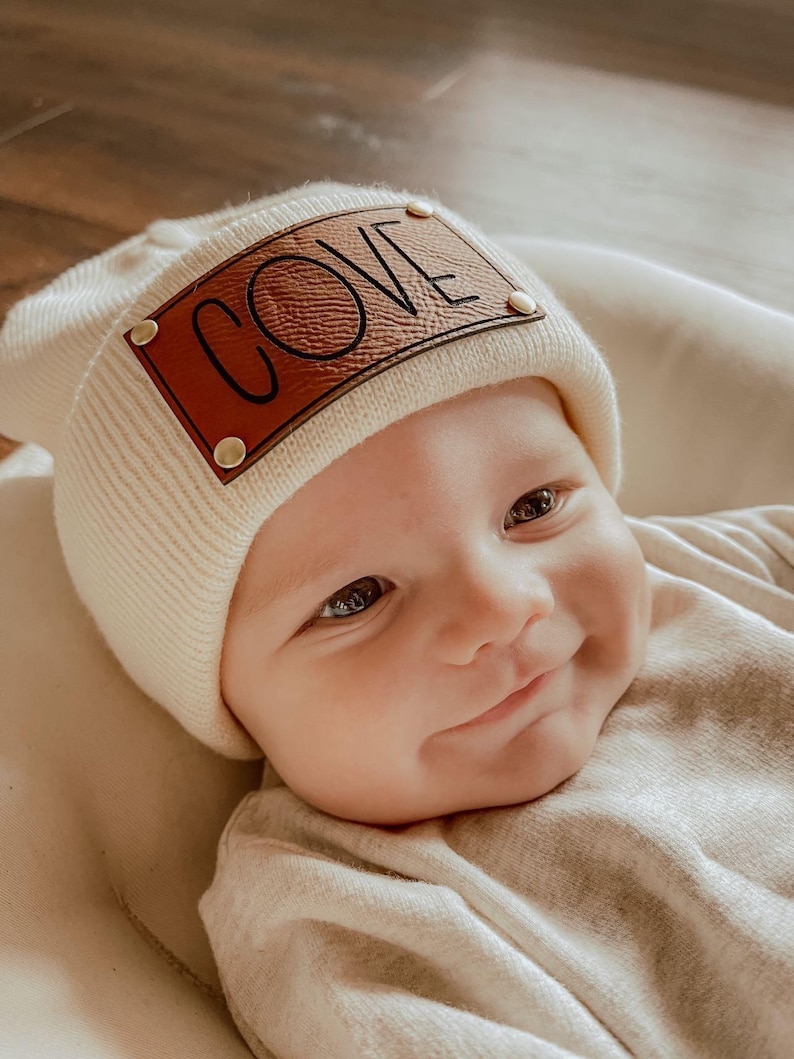 Personalized Name Baby Beanie: Baby Announcement Gift, Baby Shower Gift, Boy coming home outfit, girl coming Home outfit, Stocking Stuffer image 1