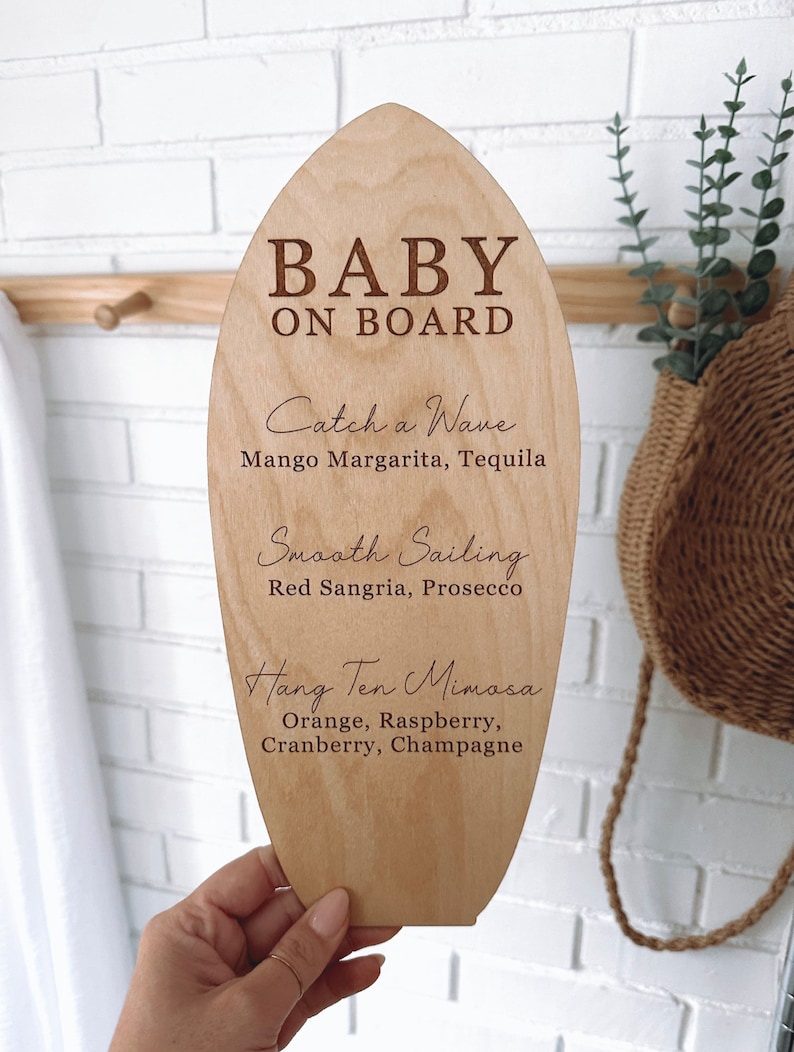 Baby on board bar sign, custom drink menu, personalized drink menu, personalized cocktail list, baby shower cocktail menu, beach baby shower immagine 7