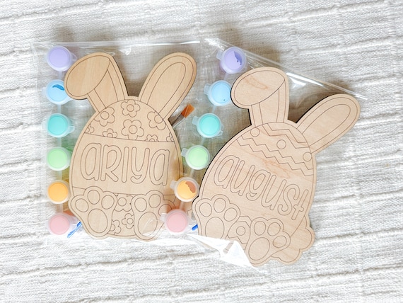 Personalized Easter Egg Paint Kit: Wood Bunny Craft, Basket Stuffer