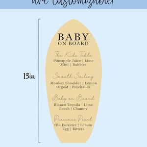 Baby on board bar sign, custom drink menu, personalized drink menu, personalized cocktail list, baby shower cocktail menu, beach baby shower immagine 9