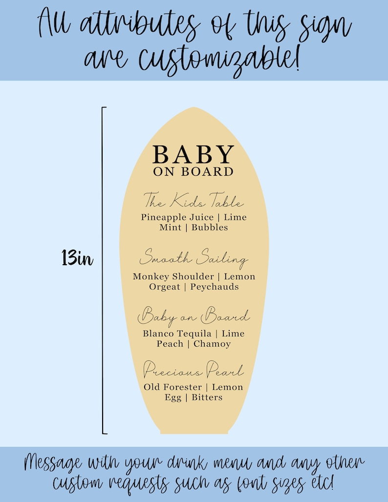 Baby on board bar sign, custom drink menu, personalized drink menu, personalized cocktail list, baby shower cocktail menu, beach baby shower immagine 9