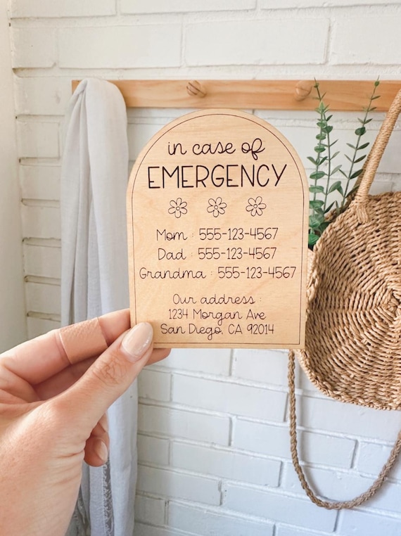 Wood Emergency Contact Magnet: Child Safety, BNB Contact Information