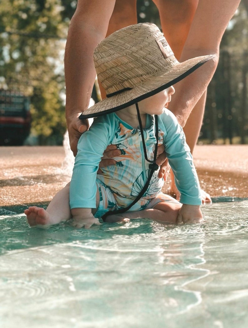 Parche de nombre de cuero sintético sombrero de bebé niño niño adulto, sombrero de paja, sombrero de sol para bebé, sombrero de sol para niños pequeños, sombrero de sol personalizado, sombrero a juego imagen 4