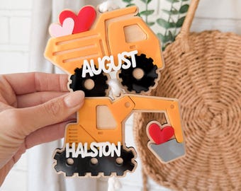 Personalized Valentines Basket Tag, Valentines Day Gifts, Kid's, Name Tag, Monster Truck, Construction, Excavator, Dump Truck, Boy's