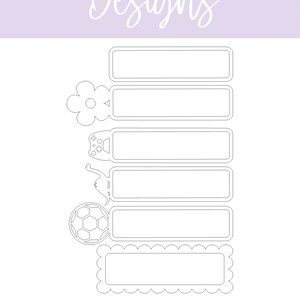 May include: A set of five printable bookmark designs with different icons. The icons include a flower, a video game controller, a cat, a football, and a scalloped border. The text "Message us to request a custom design!" is at the bottom of the image.