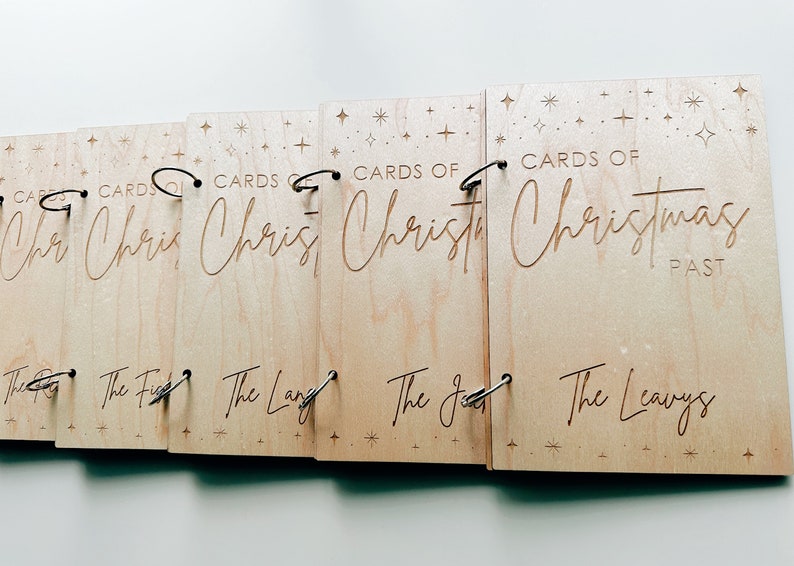Pu&ograve; includere: Un set di sei carte di legno con lettere dorate. Le carte sono rilegate insieme con anelli neri. Le carte sono intitolate "Cards of Christmas Past".
