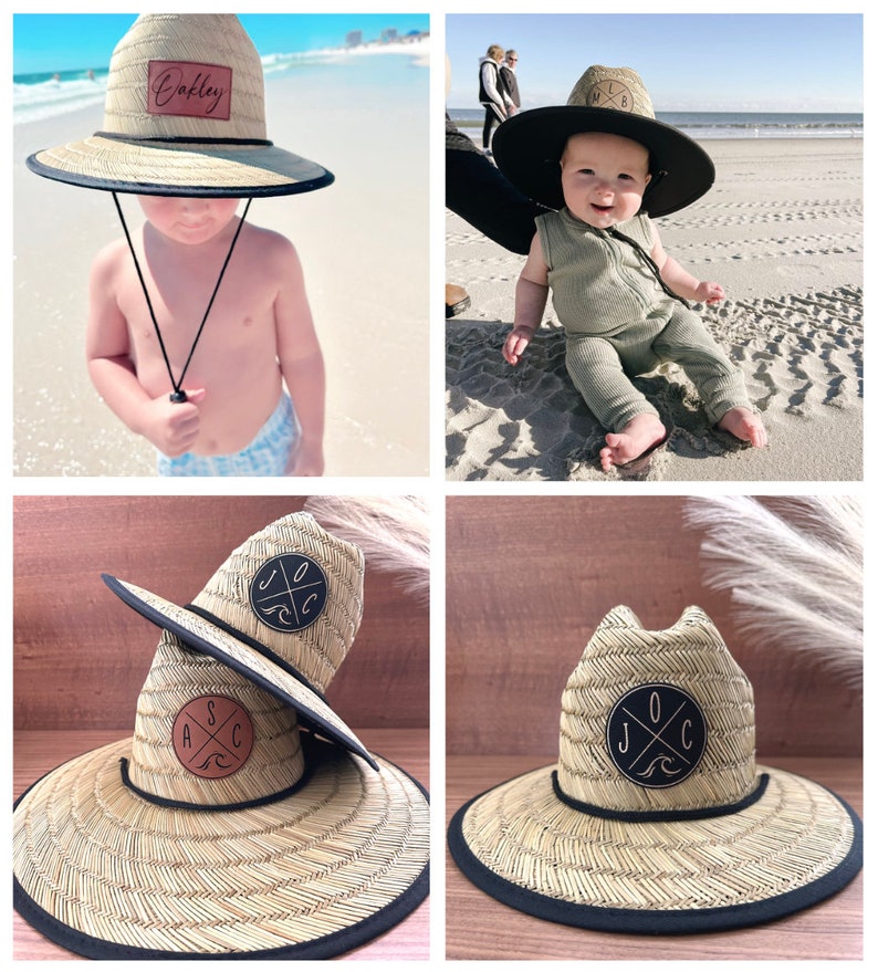 Parche de nombre de cuero sintético sombrero de bebé niño niño adulto, sombrero de paja, sombrero de sol para bebé, sombrero de sol para niños pequeños, sombrero de sol personalizado, sombrero a juego imagen 3