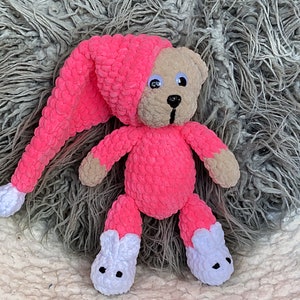 Haak Pluche Beer in Roze Pyjama, Gevulde Teddybeer Speelgoed voor meisjes, Bedtime Plushie voor baby&#39;s, Soft Knit Stuffed Bear, Amigurumi Haak