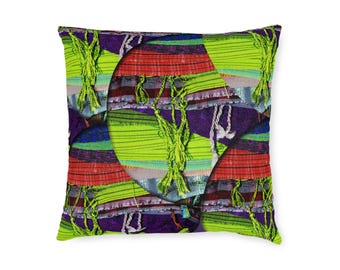 Vibrant Boho Square Throw Pillow, Modern Home Decor