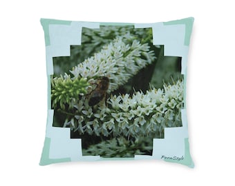 Floral Bee Square Pillow, Nature Inspired Home Decor