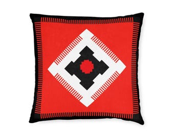 Geometric Square Pillow, Modern Red Accent Cushion