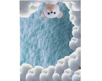 Teddy Bear Cloud Plush Blanket | Whimsical Beach Sky Design
