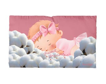 Sleeping Baby with Cotton Clouds Microfiber Pillowcase | Sweet Dreams