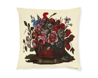 Vintage Floral Square Pillow, Bohemian Home Decor