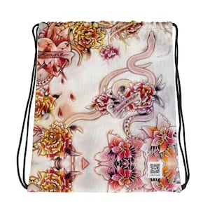 Drawstring backpack with tattoo-effect print