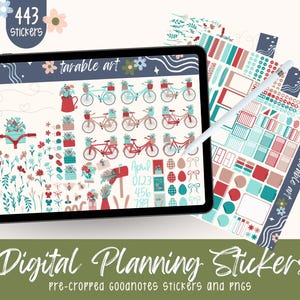 April Springtime Stickers: Bicycles & Florals, 443 Pre-cropped Planner Stickers (Digital Download)