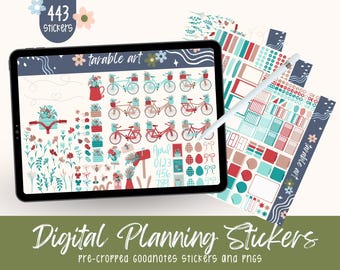 April Frühling Aufkleber: Fahrräder & Blumen, 443 zugeschnittene Planer Aufkleber (Digitaler Download)