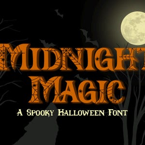 ミッドナイトマジックハロウィーンフォント | デジタルプランナー、プロクリエイトアート、クリカットプロジェクト、DIYクラフト向けの不気味な三日月フォント