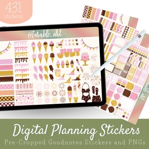 Digitale stickerset voor digitale planning | IJs en ijslolly&#39;s in juli | 431 voorgesneden PNG&#39;s | Zomerstickers | Goodnotes-stickers
