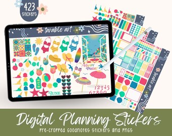 423 Italienische Küste Italiens Digitale Aufkleber für die Juni-Planung | Strand Digitale Planer Aufkleber | Goodnotes Aesthetic Sticker Set 2 | Italienischer Sommer
