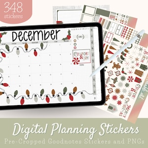 348 Digitale Sticker Set für Weihnachten | Vorgeschnittene digitale Sticker | PNGs Transparenter Hintergrund | Vintage Weihnachtsaufkleber