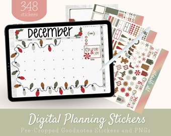 348 Digital Sticker Set for Christmas | Pre-cropped Digital Planner Stickers | PNGs Transparent Background | Vintage Christmas Stickers