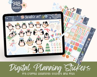 Pinguin Neujahr Digitale Aufkleber: Goodnotes Planer PNG Set (398)