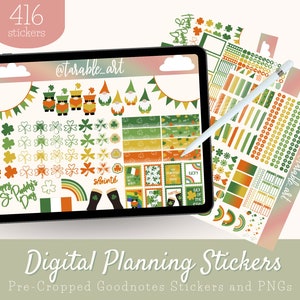 416 Digital Sticker Set for St. Patrick&#39;s Day | Pre-cropped Digital Planner Stickers | PNGs Transparent Background | March Stickers
