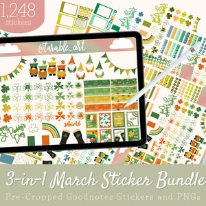 1,248 Digital Sticker Bundle for St Patrick&#39;s Day | Pre-cropped Digital Planner Stickers | PNGs Transparent Background | March Stickers