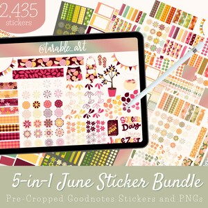 2,435 Digital Sticker Bundle for June | Citrus Themed | 5 Color Ways | Pre-cropped Digital Planner Stickers | PNGs Transparent Background